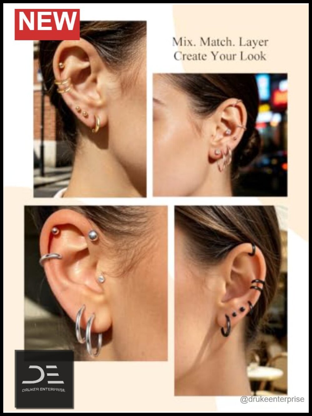 Sterling Silver Huggie Earrings with 14K Rose Gold Plated Finish Hypoallergenic - Picture 6 of 6